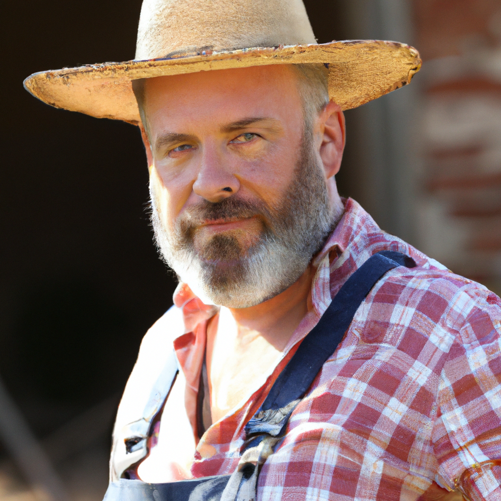 Agricoltore con cappello e camicia a quadri