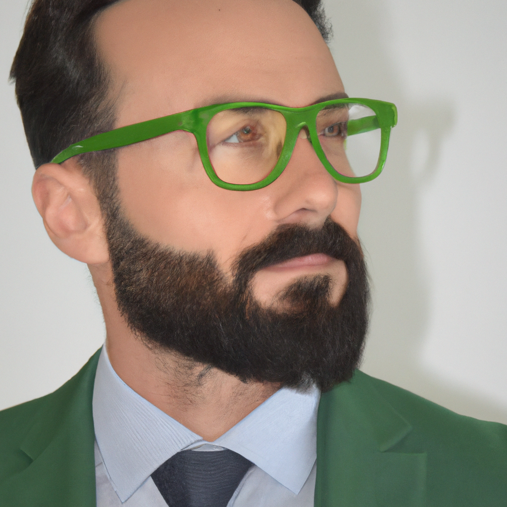 Direttore tecnico uomo barba occhiali camicia verde