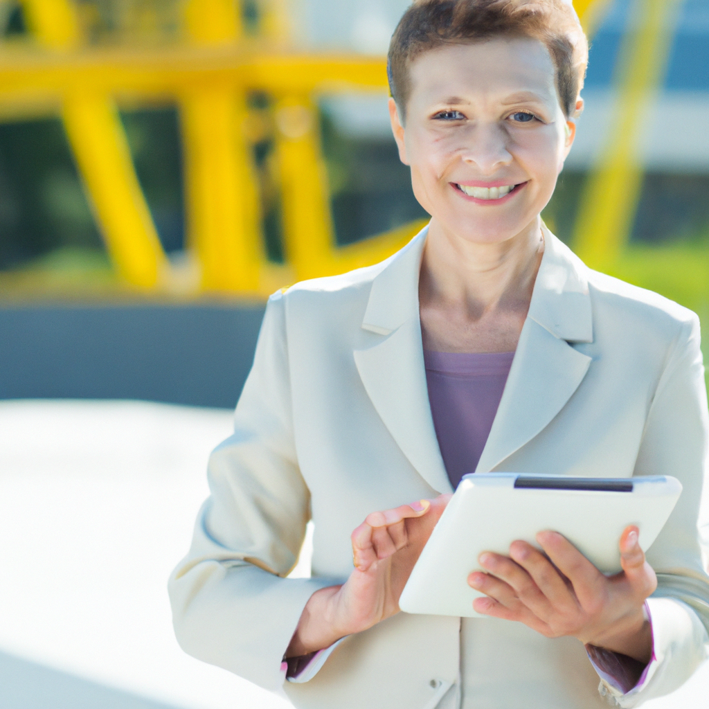 Project manager donna bionda tablet verde
