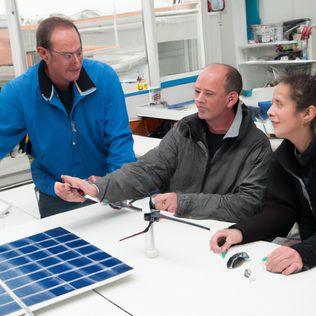 Team di scienziati che lavorano su energie rinnovabili